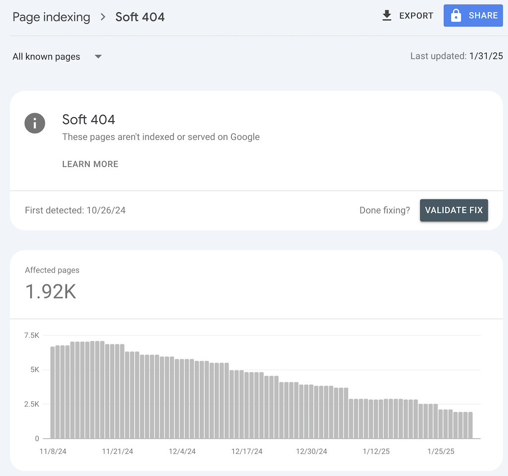 google search console soft 404 error pages